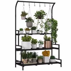 Outsunny 3 Tiered Plant Rack Stand with Hanging Hooks for Indoor Outdoor Use - Additional view 8