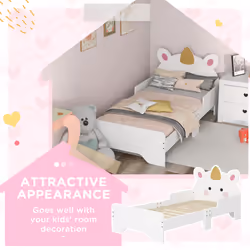 ZONEKIZ Unicorn-Designed Toddler Bed, Kids Bedroom Furniture - White