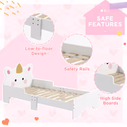 ZONEKIZ Unicorn-Designed Toddler Bed, Kids Bedroom Furniture - White - Additional view 4