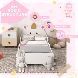 ZONEKIZ Unicorn-Designed Toddler Bed, Kids Bedroom Furniture - White - Additional view 5