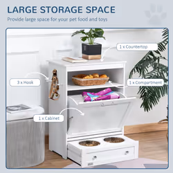 PawHut Pet Feeder Station, Dog Cat Food Storage Feeding Station, Food Cabinet