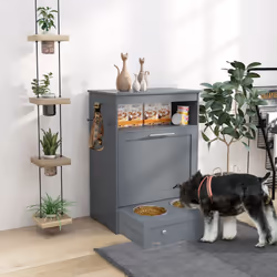 PawHut Pet Feeder Station, Dog Cat Food Storage Feeding Station, Food Cabinet