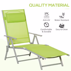 Outsunny Sling Patio Reclining Chaise Lounge Garden Furniture Folding, Green