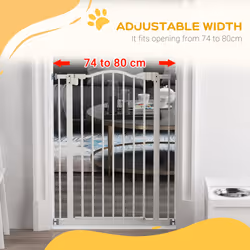 PawHut 74-80cm Adjustable Metal Pet Gate Safety Barrier w/ Auto-Close Door White - Additional view 4