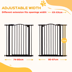 PawHut 74-87cm Adjustable Metal Pet Gate Safety Barrier w/ Auto-Close Door Black - Additional view 4