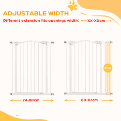 PawHut 74-87cm Adjustable Metal Pet Gate Safety Barrier w/ Auto-Close Door White - Additional view 4