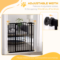 PawHut 74-94cm Adjustable Metal Pet Gate Safety Barrier w/ Auto-Close Door Black - Additional view 4