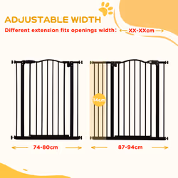 PawHut 74-94cm Adjustable Metal Pet Gate Safety Barrier w/ Auto-Close Door Black - Additional view 5
