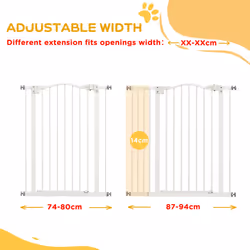 PawHut 74-94cm Adjustable Metal Pet Gate Safety Barrier w/ Auto-Close Door White - Additional view 5