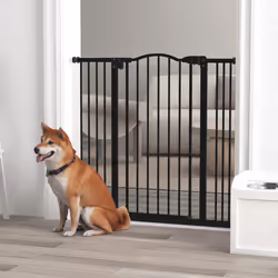 PawHut 74-100cm Adjustable Metal Pet Gate Safety Barrier w/Auto-Close Door Black