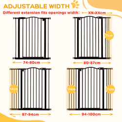 PawHut 74-100cm Adjustable Metal Pet Gate Safety Barrier w/Auto-Close Door Black - Additional view 5