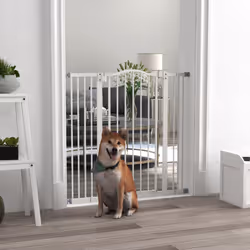PawHut 74-100cm Adjustable Metal Pet Gate Safety Barrier w/Auto-Close Door White