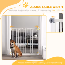 PawHut 74-100cm Adjustable Metal Pet Gate Safety Barrier w/Auto-Close Door White - Additional view 4