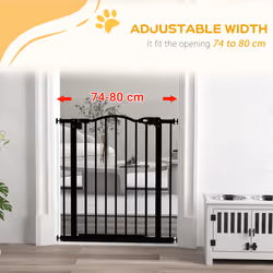 PawHut 74-80cm Adjustable Metal Pet Gate Safety Barrier w/ Auto-Close Black - Additional view 4