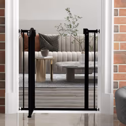 PawHut 74-80cm Adjustable Metal Pet Gate Safety Barrier w/ Auto-Close Black - Additional view 6