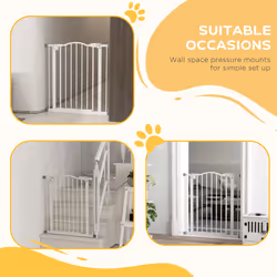 PawHut 74-80cm Adjustable Metal Pet Gate Safety Barrier w/ Auto-Close White