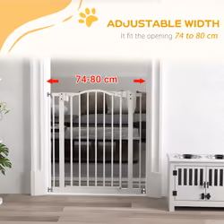 PawHut 74-80cm Adjustable Metal Pet Gate Safety Barrier w/ Auto-Close White - Additional view 4