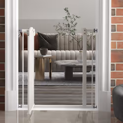 PawHut 74-80cm Adjustable Metal Pet Gate Safety Barrier w/ Auto-Close White - Additional view 6