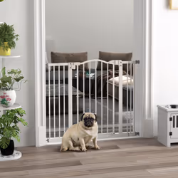 PawHut 74-100cm Adjustable Metal Pet Gate Safety Barrier w/ Auto-Close White