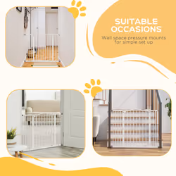 PawHut 74-100cm Adjustable Metal Pet Gate Safety Barrier w/ Auto-Close White