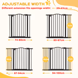 PawHut 74-100cm Adjustable Metal Pet Gate Safety Barrier w/ Auto-Close Black - Additional view 4