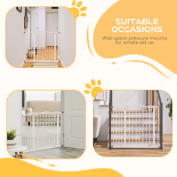 PawHut 74-94cm Adjustable Metal Pet Gate Safety Barrier w/ Auto-Close White