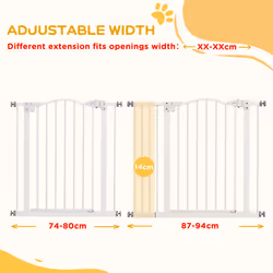 PawHut 74-94cm Adjustable Metal Pet Gate Safety Barrier w/ Auto-Close White - Additional view 4