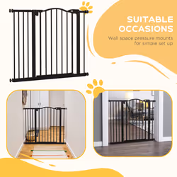 PawHut 74-94cm Adjustable Metal Pet Gate Safety Barrier w/ Auto-Close Black