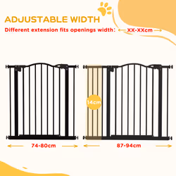 PawHut 74-94cm Adjustable Metal Pet Gate Safety Barrier w/ Auto-Close Black - Additional view 4