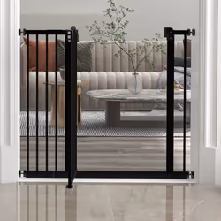 PawHut 74-94cm Adjustable Metal Pet Gate Safety Barrier w/ Auto-Close Black - Additional view 6