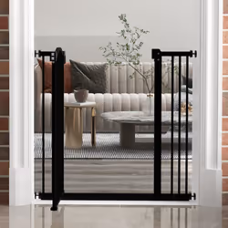 PawHut 74-87cm Adjustable Metal Pet Gate Safety Barrier w/ Auto-Close Black - Additional view 6