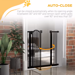 PawHut 74-87cm Adjustable Metal Pet Gate Safety Barrier w/ Auto-Close Black - Additional view 7