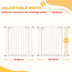 PawHut 74-87cm Adjustable Metal Pet Gate Safety Barrier w/ Auto-Close White - Additional view 4