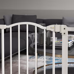 PawHut 74-87cm Adjustable Metal Pet Gate Safety Barrier w/ Auto-Close White - Additional view 5