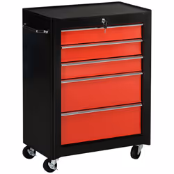 HOMCOM 5-Drawer Lockable Steel Tool Storage Cabinet Wheels Handle 2 Keys Red