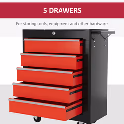 HOMCOM 5-Drawer Tool Chest Steel Lockable Tool Storage Cabinet w/ Wheels Red