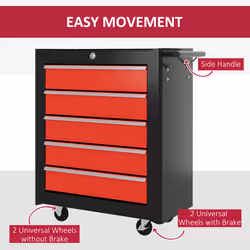 HOMCOM 5-Drawer Tool Chest Steel Lockable Tool Storage Cabinet w/ Wheels Red - Additional view 4