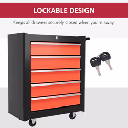HOMCOM 5-Drawer Tool Chest Steel Lockable Tool Storage Cabinet w/ Wheels Red - Additional view 5