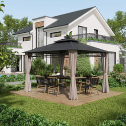 Outsunny 3.6 x 3 (m) DoubleÂ Roof Hard Top Gazebo with NettingsÂ &Â Curtains