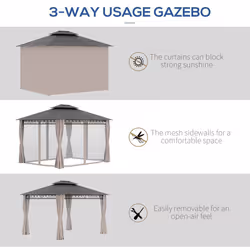 Outsunny 3.6 x 3 (m) DoubleÂ Roof Hard Top Gazebo with NettingsÂ &Â Curtains