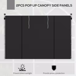 Outsunny 3x3(m) or 3x6m Pop Up Gazebo Side Panels Replacement, 2 Pack, Black
