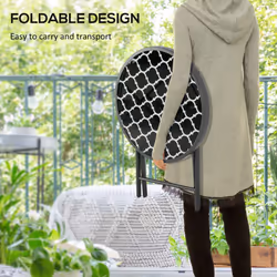 Outsunny Round Folding Side Table w/ Imitation Marble Glass Top, Black & White