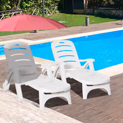 Outsunny Patio Folding Lounge Chairs Recliners with Wheels & 5-Position Backrest