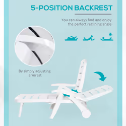 Outsunny Patio Folding Lounge Chairs Recliners with Wheels & 5-Position Backrest - Additional view 4