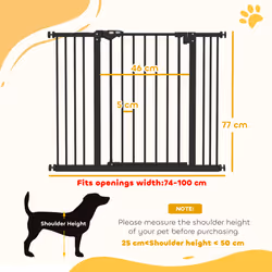 PawHut Adjustable Safety Gate w/ 2 Extensions and Four Adjustable Screws, Black