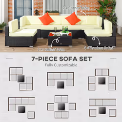 Outsunny 7PC Rattan Garden Furniture Set Coffee Table Buckle Structure, Black