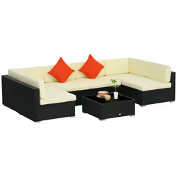 Outsunny 7PC Rattan Garden Furniture Set Coffee Table Buckle Structure, Black - Additional view 8