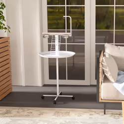 PawHut Bird Table with Four Wheels, Perches, Stainless Steel Bowls, Round Tray - Additional view 6