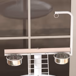 PawHut Bird Table with Four Wheels, Perches, Stainless Steel Bowls, Round Tray - Additional view 7