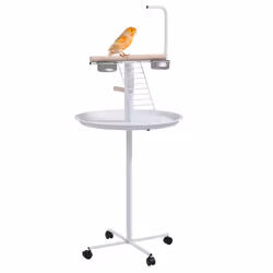 PawHut Bird Table with Four Wheels, Perches, Stainless Steel Bowls, Round Tray - Additional view 8